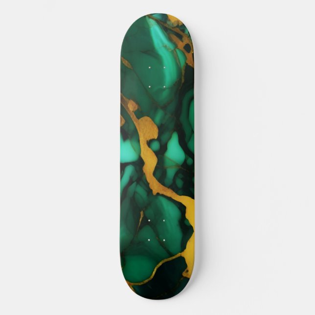 Skate Chic Elegante verde escuro ouro amarelo Faux Marbl (Frente)