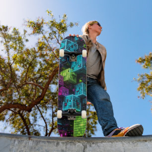 Skate Ciano Magenta Lime Cyberpunk Extremamente 3D