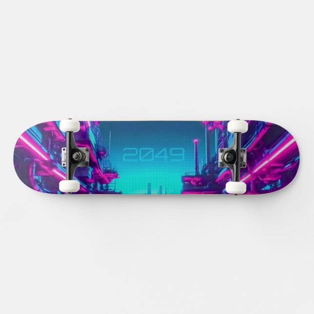 Skate Ciberpunk Industrial Cidade Neon Synthwave (Horz)