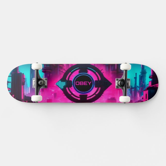 Skate Ciberpunk Neon Obedecer Rua Moda de Rua Ficção Cie (Horz)