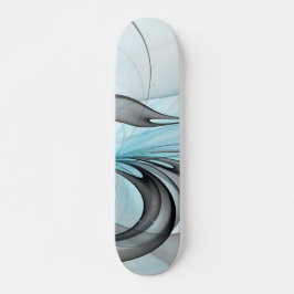 Skate Cinza Antracite Arte Fractal Azul Moderna