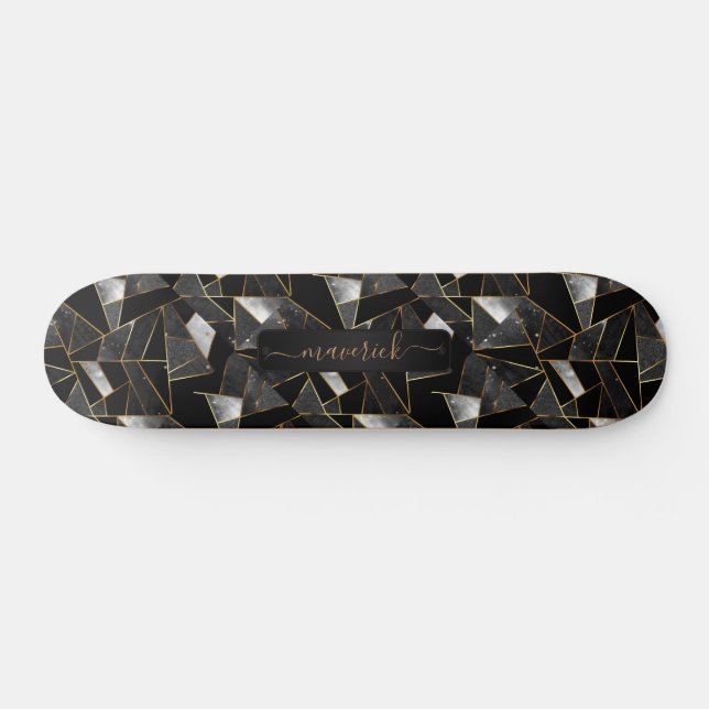 Skate Cinza, Padrão de Abstrato preto e Dourado (Horz)