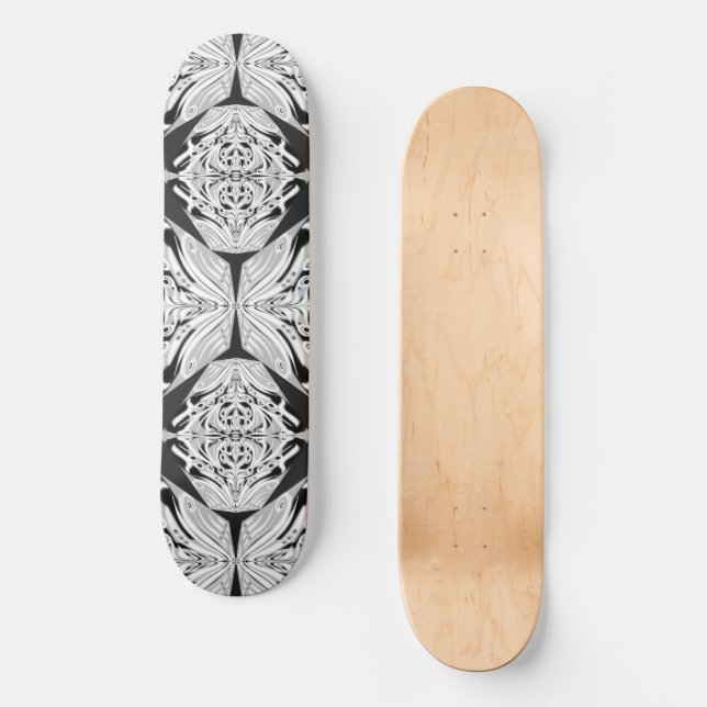 Skate Cinza Preto E Abstrato Branco Com Mão-Mama (Frente)