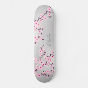 Skate Cinza Rosa Cerejeira Monograma Floral Ásia