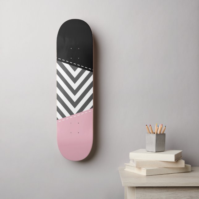 Skate Cinza Zigzag, Cinza Chevron, Zigzag Patterno, Rosa (Arte de parede)