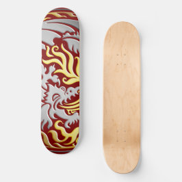 Skate Círculo Dragônico - Cromo com Dourado Fogo em Verm
