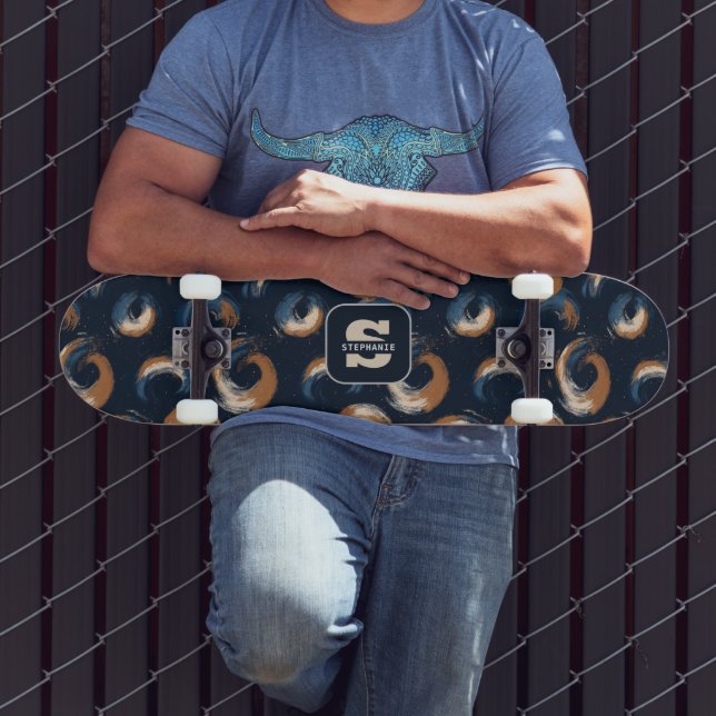 Skate Círculo giratório azul e castanho em fundo escuro (Ao ar livre 3)