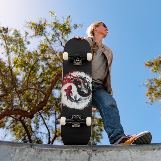 Skate Círculo Koi Fish Taiji Arte Japonesa Preta E Branc (Ao ar livre 1)