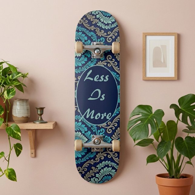 Skate Citação Zen Pacífica Mandala Damask Azul Turquesa (Zen Quote Peaceful Sacred Mandala Damask Blue Teal Skateboard)