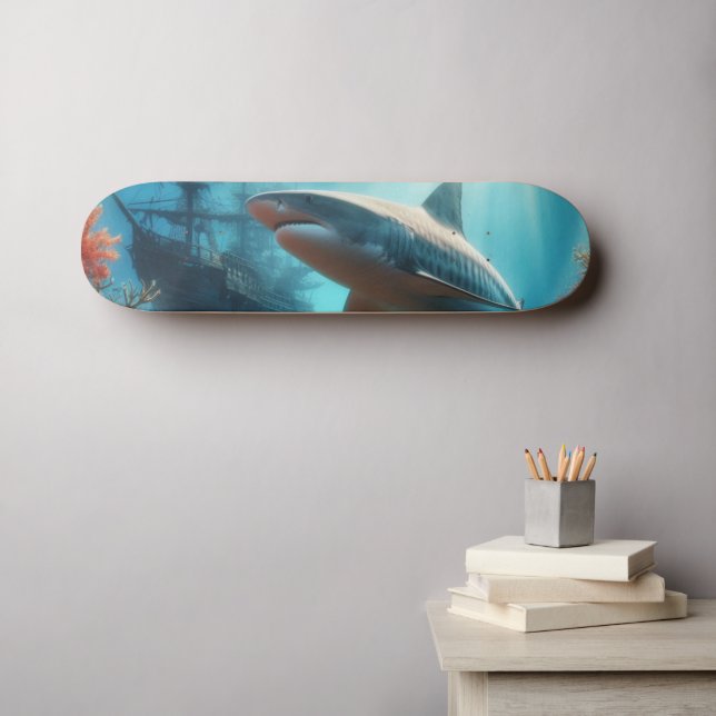 Skate Coastal/nautical tiger shark & coral reef (Arte de parede (Horz))