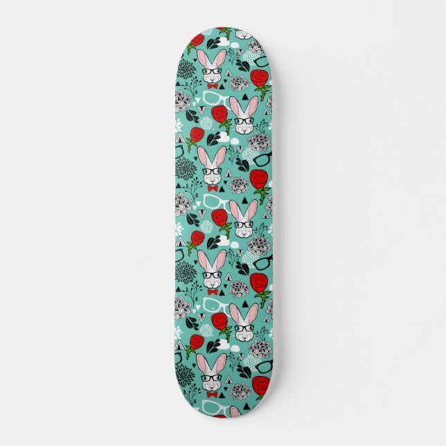 Skate Coelho branco em rosas (Frente)