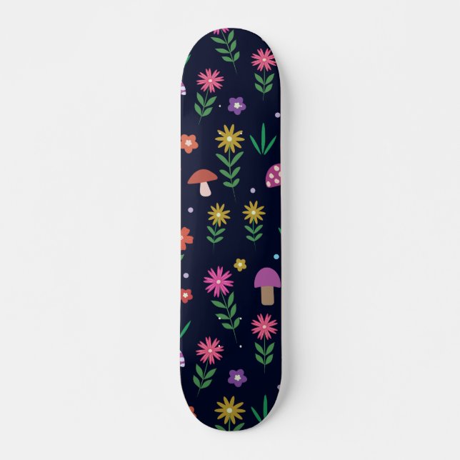 Skate Cogumelos Coloridos Com Padrão de Flores Caprichos (Frente)