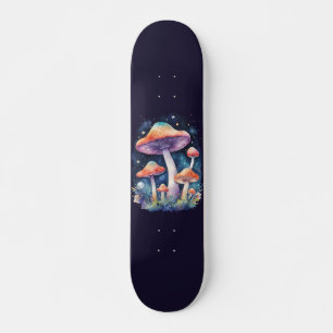 Skate Cogumelos Cósmicos Estilo de Arte Aquarela