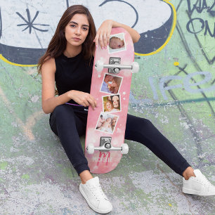 Skate Colagem de Fotos da Família Rosa Menina