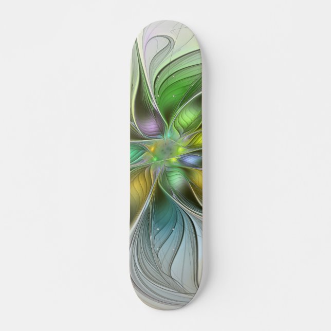 Skate Colorida Fantasy Flor Moderno Abstrato Fractal (Frente)