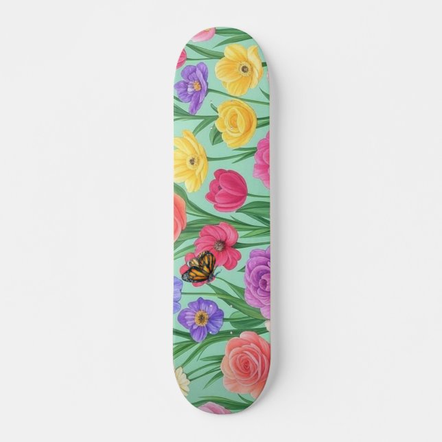 Skate Colorida Rosa Floral/Primavera (Frente)