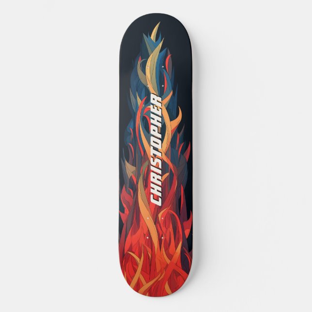 Skate Cool Abstract Fire Flame Orange Blue (Frente)