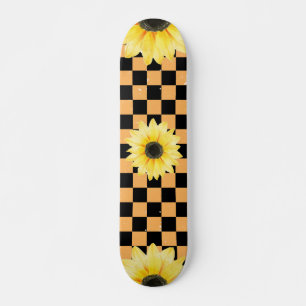 Skate Cor de laranja e preto Checado e girassol