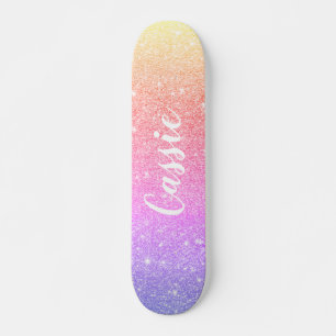 Skate cor-de-rosa azul unicórnio arco-íris glitter ombre