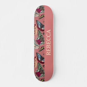 Skate Cor-de-rosa poeirento com ilustrações da borboleta