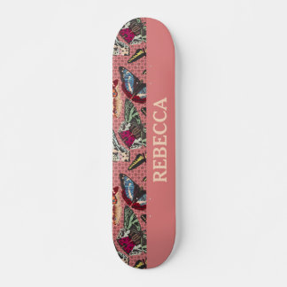 Skate Cor-de-rosa poeirento com ilustrações da borboleta
