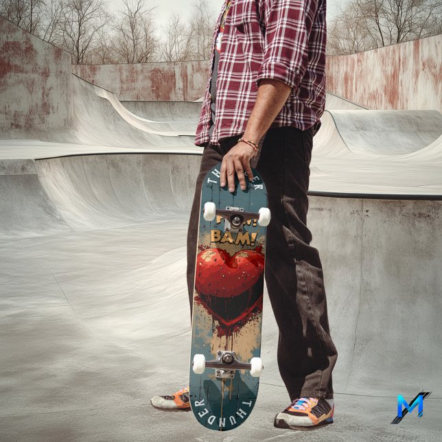 Skate Coração de Arte Pop Ousada & Efeitos de Quadrinhos (Criador carregado)