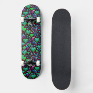 Skate Coração Verde Neon e Floral Roxo