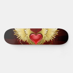 Skate Coração Vermelho com Asas Ouros