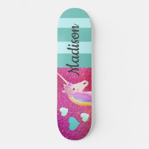 Skate Corações de Unicórnio Rosa, Cinza Rosa Personaliza