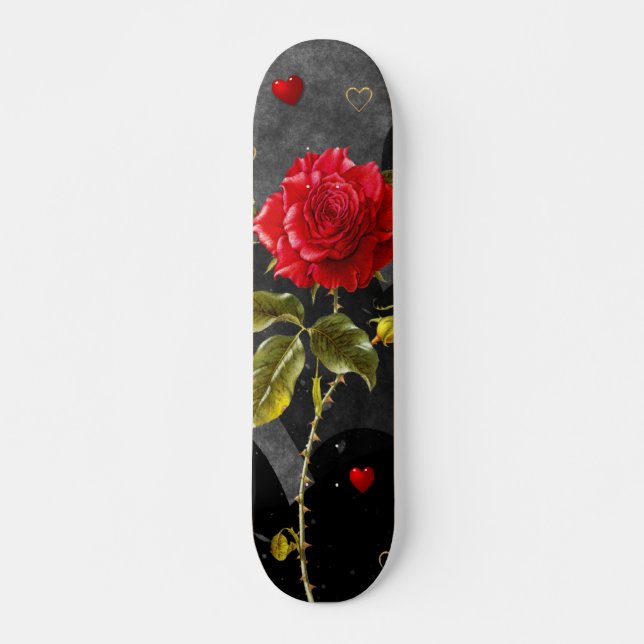 Skate Corações pretos do Grunge com rosa vermelha (Frente)