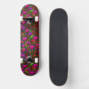 Skate Corações Rosa Neon Brilhante e Floral Verde