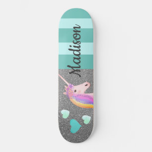 Skate Corações Teais Cute Unicorn Glitter Crianças Perso