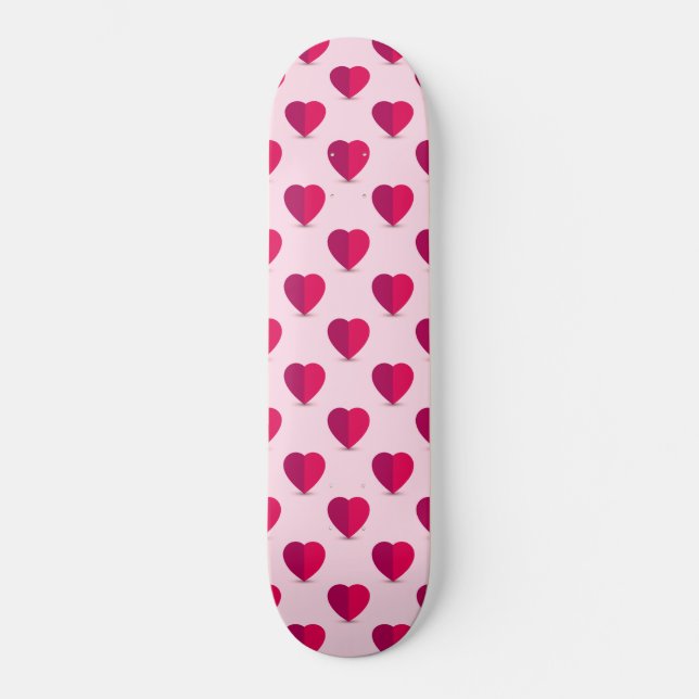 Skate Corações Vermelhos e Roxos num Fundo Rosa (Frente)