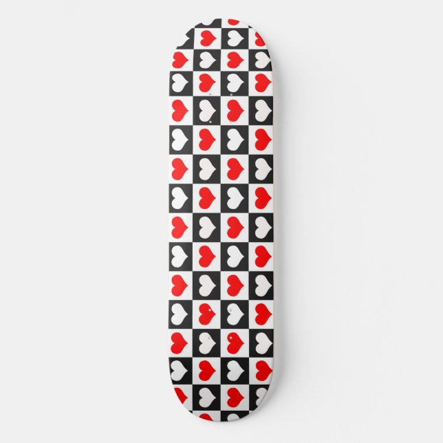 Skate Corações Xadrez Vermelhos e Brancos (Frente)