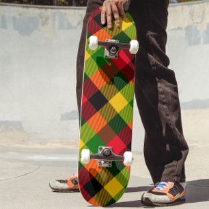 Skate Cores Africanas Rasta Reggae Xadrez Padrão Design