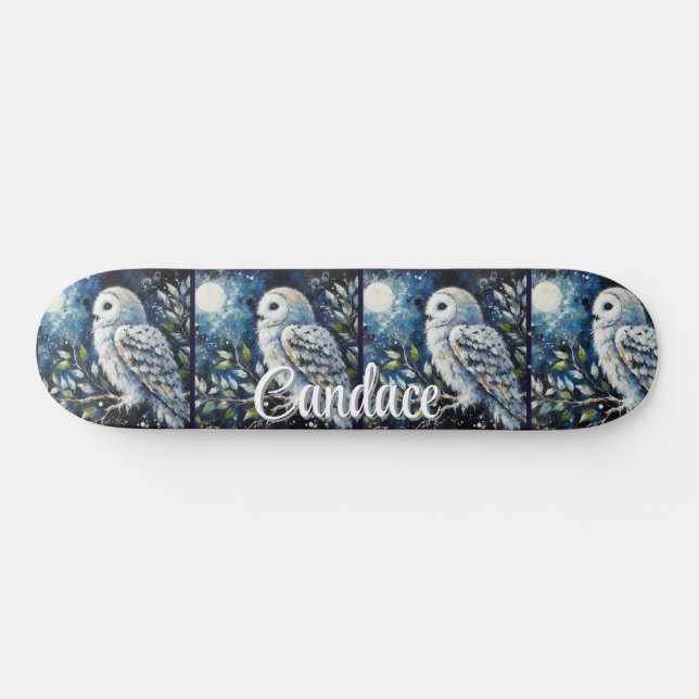Skate Coruja Branca na Ramificação à Lua Personalizada (Horz)
