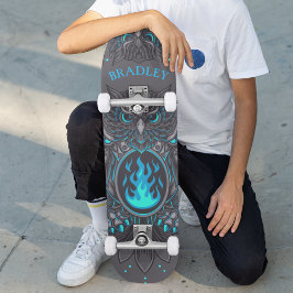 Skate Coruja Cinza Nome Personalizado Moderno e Legal