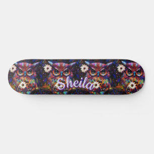 Skate Coruja Floral Impressionista Whimsical Personaliza