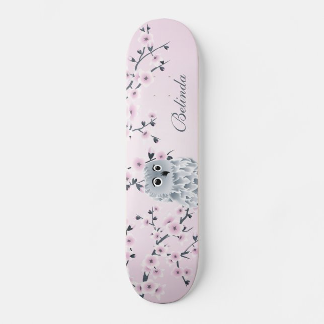 Skate Coruja Fresca Rosa Blossom Monograma Girly (Frente)