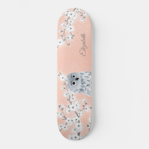 Skate Coruja Rosa da cereja Dourada Glitter Blossoms Mon