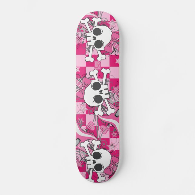 Skate Crânio bonito com violão rosa (Frente)
