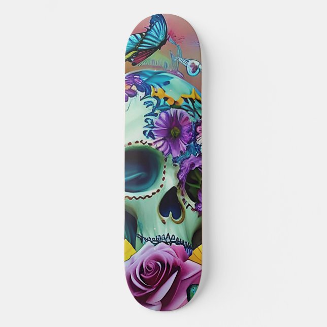 Skate crânio de açúcar de flor design moderno (Frente)