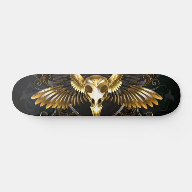 Skate Crânio de Pássaro Dourado em fundo Preto (Horz)