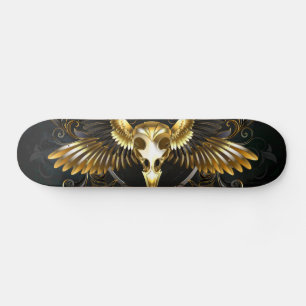 Skate Crânio de Pássaro Dourado em fundo Preto