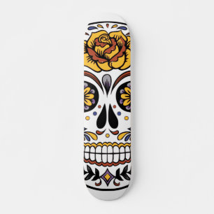 Skate Crânio de Rosa Amarelo
