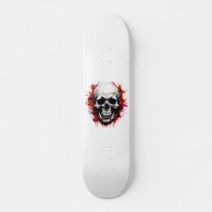 Skate Cranio de Terror Branco Vermelho Esqueleto Legal