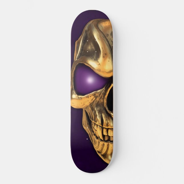 Skate Crânio Dourado com olhos roxos brilhantes (Frente)
