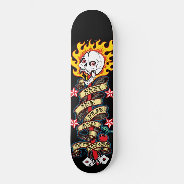 Skate Crânio flamejante Sente o medo (Frente)