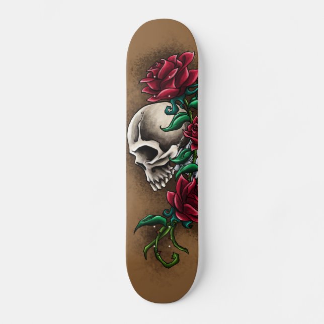 Skate Crânio ocidental com rosas vermelhas e pistola do (Frente)
