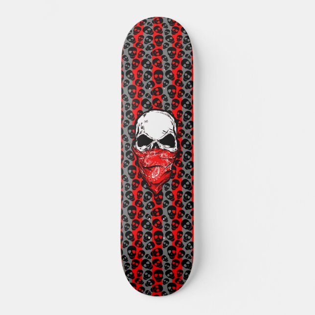 Skate Crânios Aleatórios Padrões Vermelho Bandana Crânio (Frente)